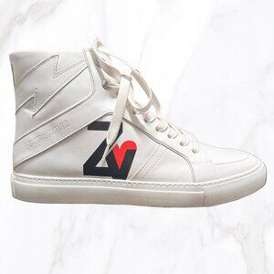 Zadig & Voltaire Men's Leather White Heart High‎ Top Sneakers, Size 8